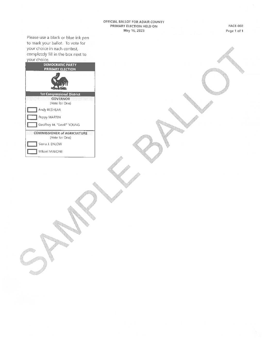 2023 Sample Ballot Adair Clerk